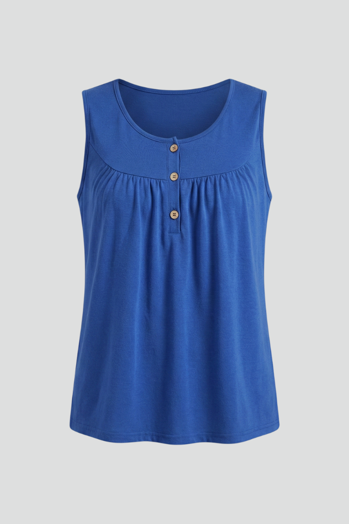 Women’s Sleeveless Top with Round Neck and Button Detail
