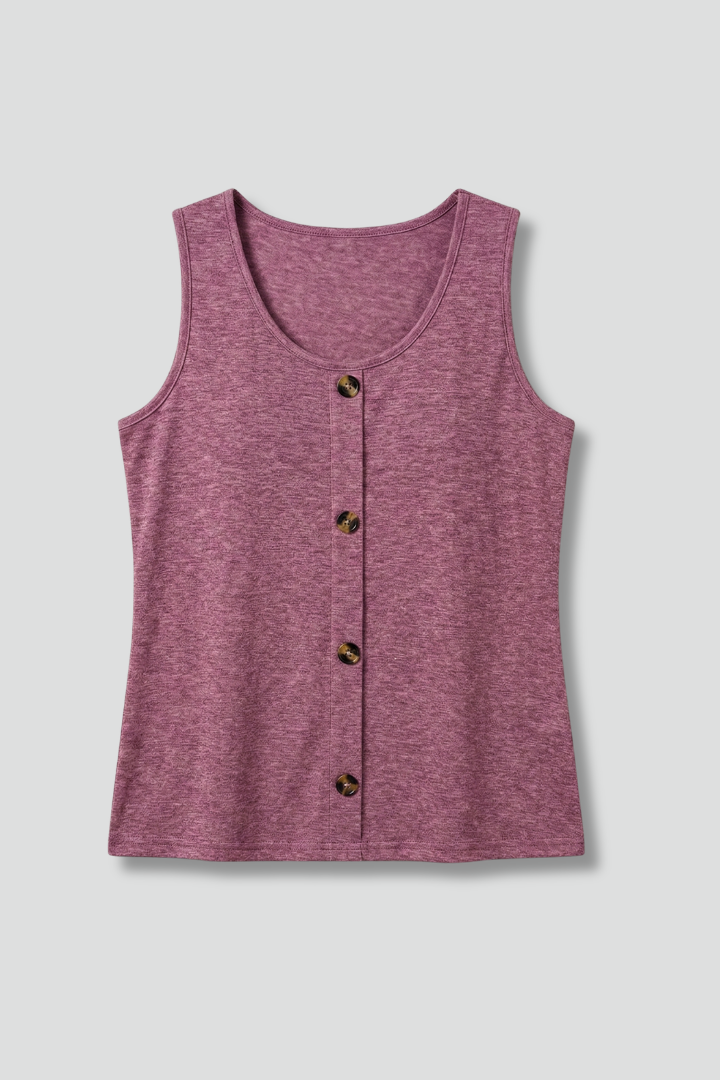 Women’s Sleeveless Top with Round Neck and Button Detail