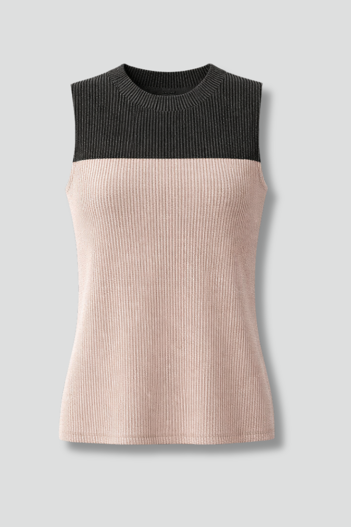 Women’s Sleeveless Top with Round Neck and Colour Block