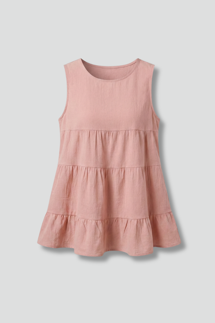 Women’s Sleeveless Top with Round Neck and Tiered Hem