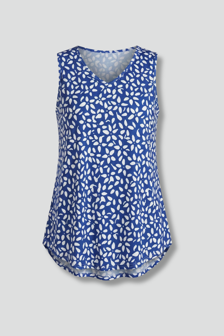 Women’s Sleeveless Top with V-Neck and Leaf Print