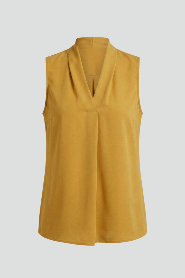 Women’s Sleeveless Top with V-Neck and Pleated Front