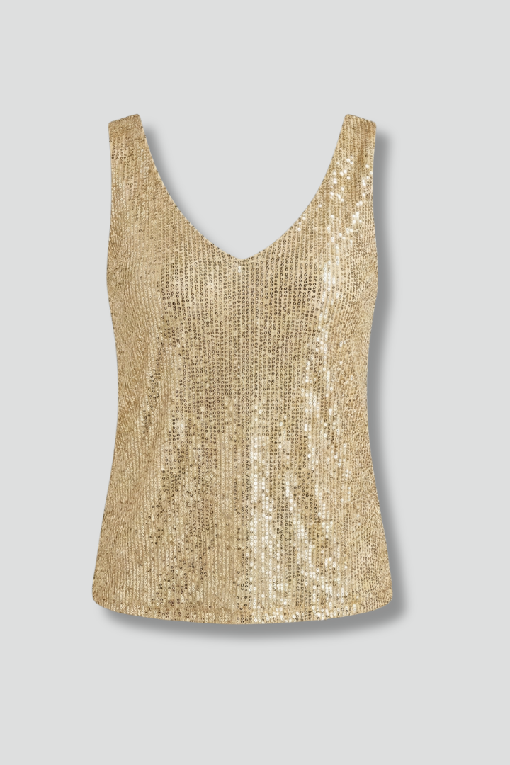Women’s Sleeveless Top with V-Neck and Sequin Surface