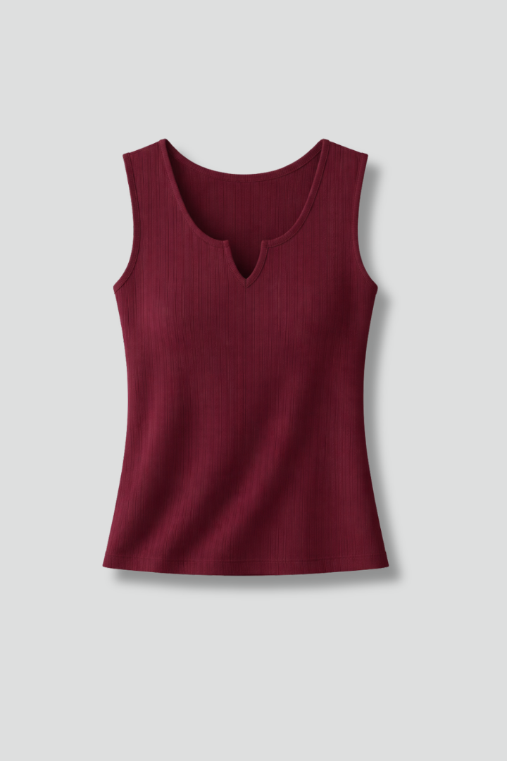 Women’s Sleeveless Top with V-Notch and Ribbed Surface