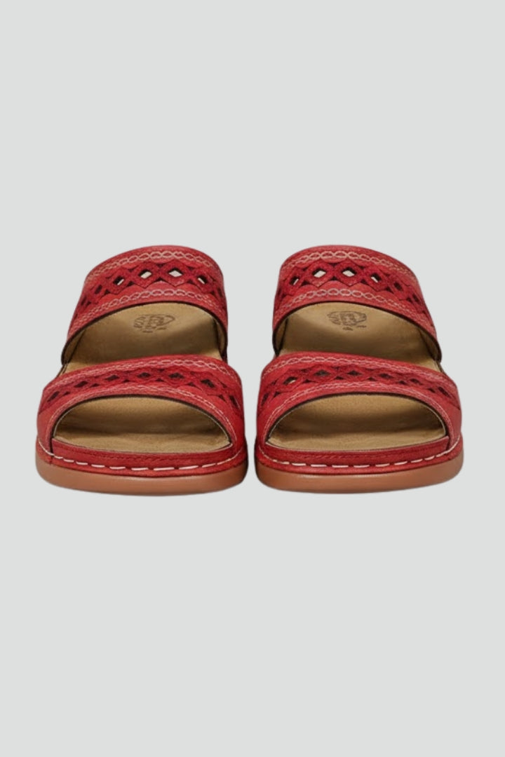 Women’s Slide Sandals with Dual Straps and Decorative Cutouts