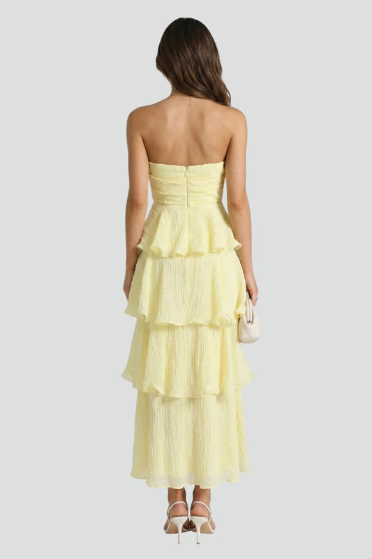 Women’s Strapless Maxi Dress with Layered Ruffles and Long Hem