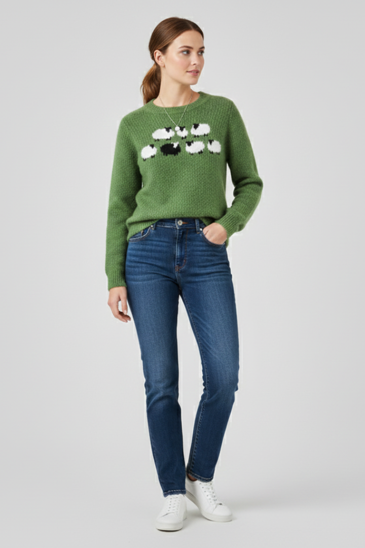 Women’s Striped Knit Sweater with Crew Neck and Ribbed Edges