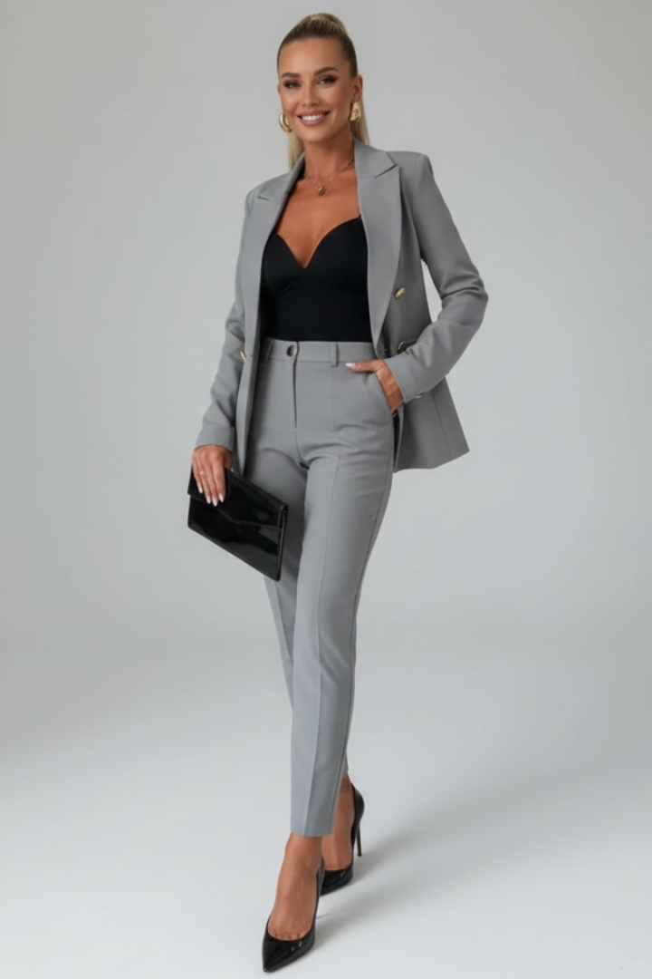 Women’s Suit Set with Buttoned Jacket and Straight-Leg Trousers