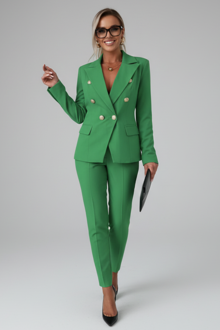 Women’s Suit Set with Buttoned Jacket and Straight-Leg Trousers