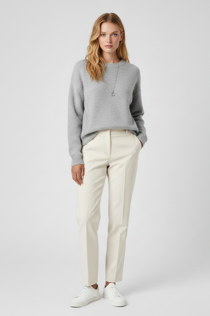 Women’s Sweater with Round Neck and Knitted Surface