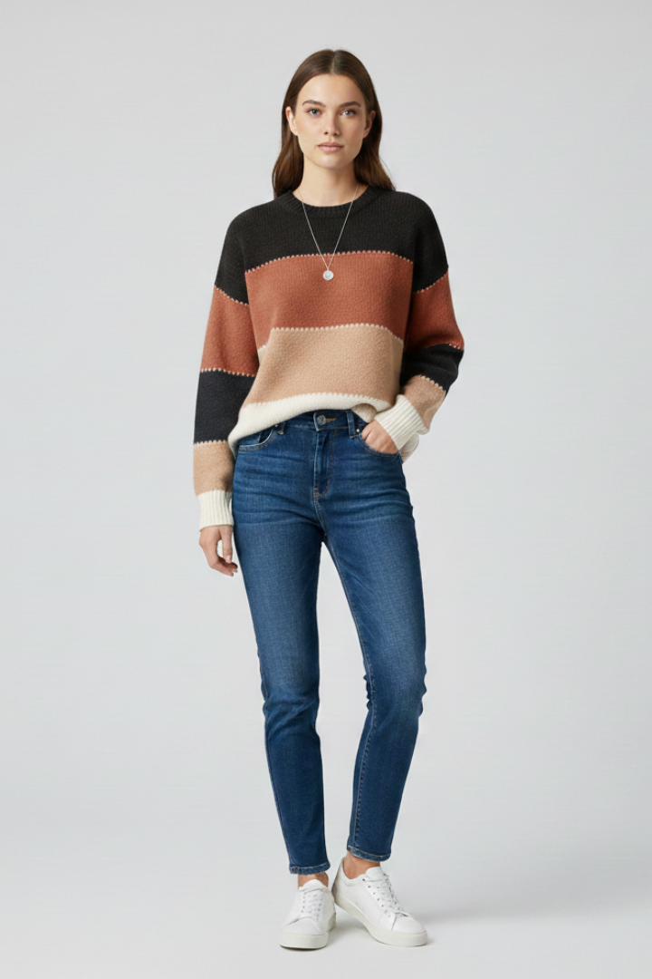 Women’s Sweater with Striped Surface and Relaxed Shape