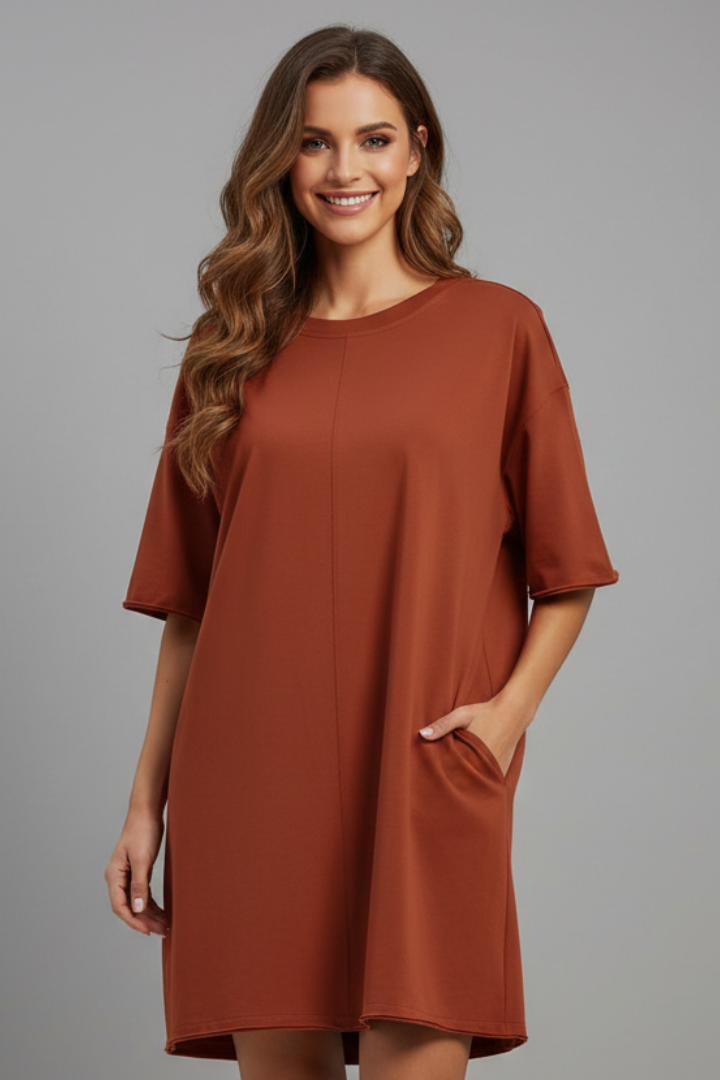Women’s T-Shirt Dress with Crew Neck and Short Sleeves