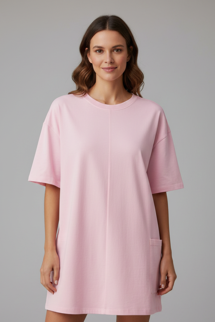 Women’s T-Shirt Dress with Crew Neck and Short Sleeves