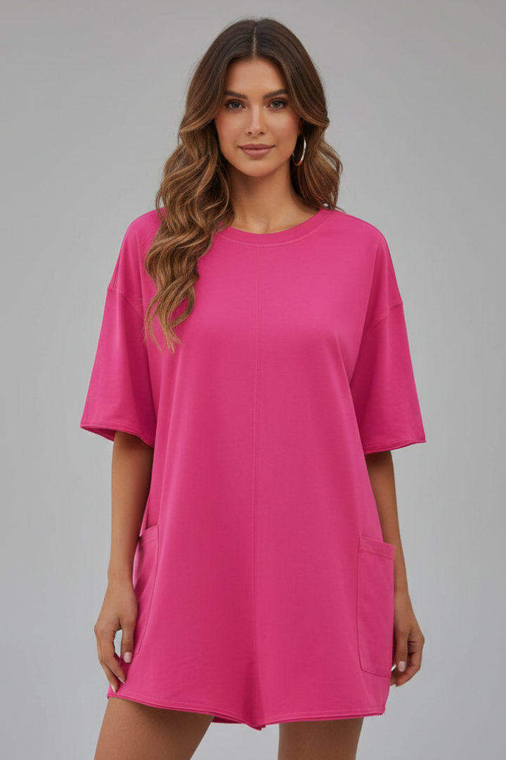 Women’s T-Shirt Dress with Crew Neck and Short Sleeves