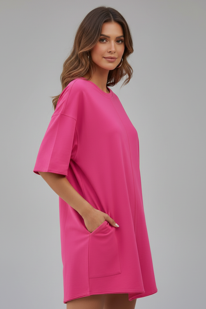 Women’s T-Shirt Dress with Crew Neck and Short Sleeves