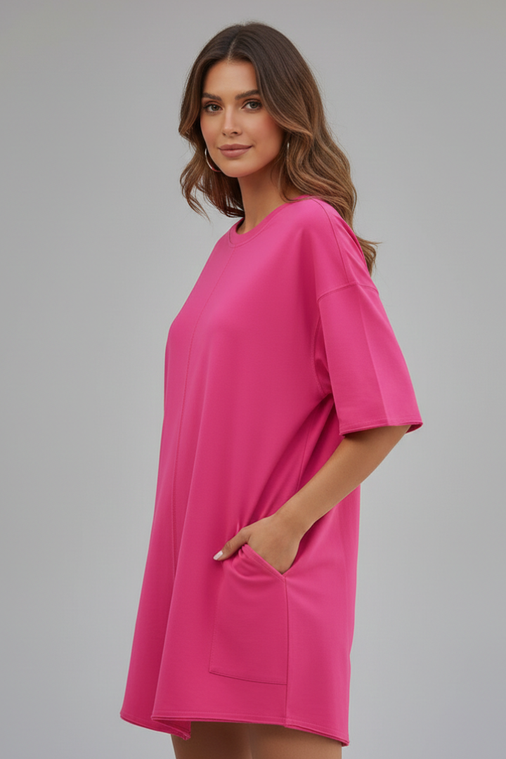 Women’s T-Shirt Dress with Crew Neck and Short Sleeves