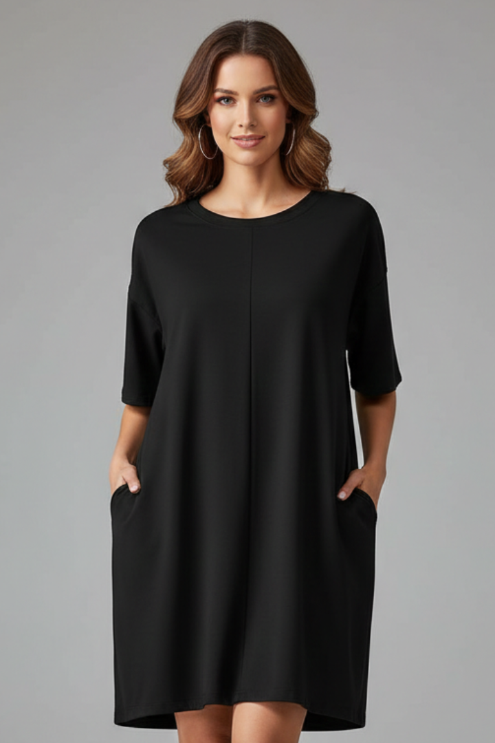 Women’s T-Shirt Dress with Crew Neck and Short Sleeves