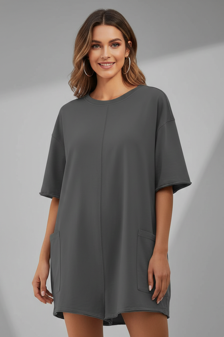 Women’s T-Shirt Dress with Crew Neck and Short Sleeves