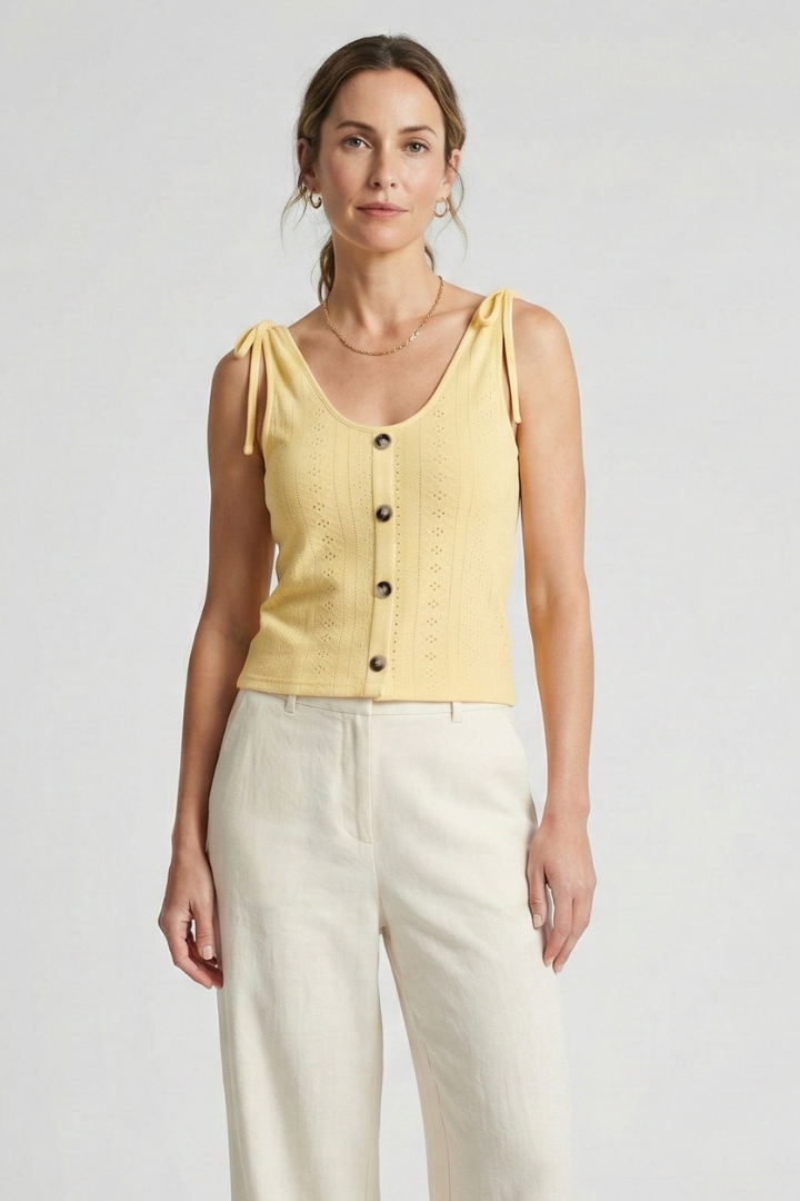 Women’s Tank Top with Button Front and Ribbed Surface