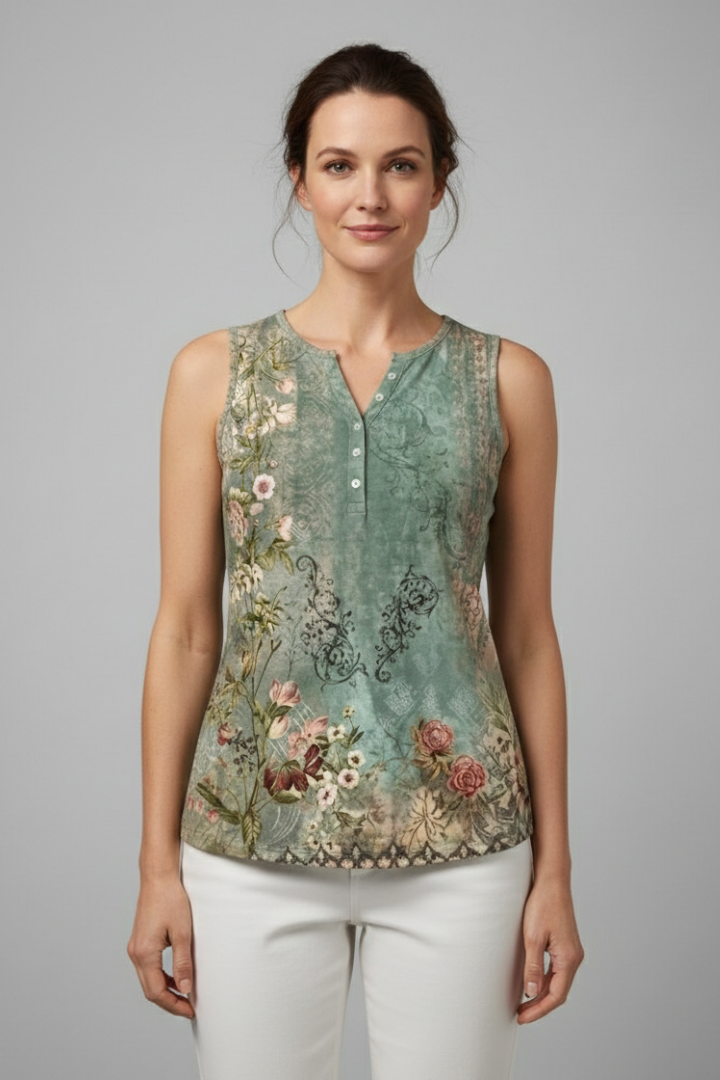 Women’s Tank Top with V-Neck and Floral Print