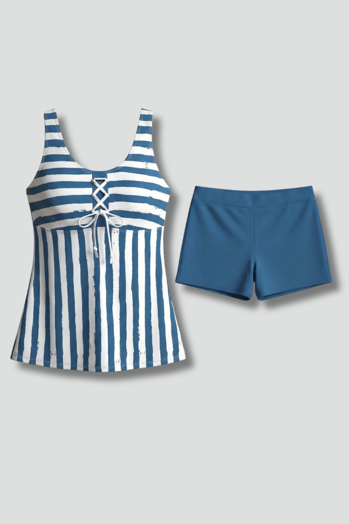 Women’s Tankini Set with V-Neck and Pocket Shorts