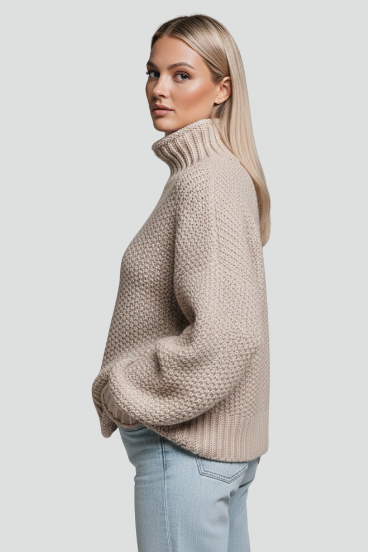 Women’s Textured Turtleneck Jumper with Long Sleeves