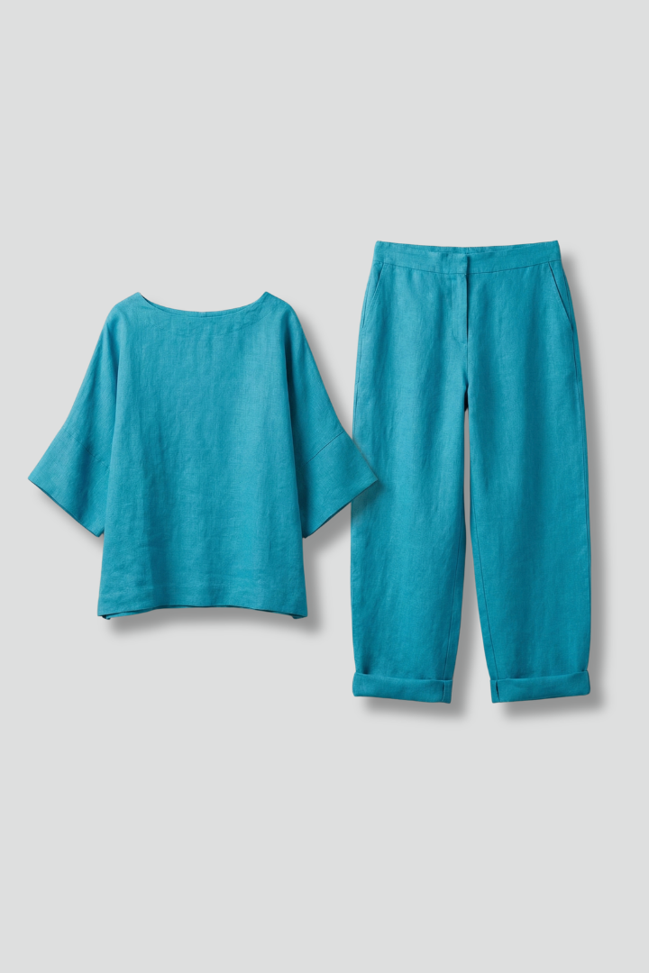 Women’s Top and Trousers Set with Round Neck and Elastic Waistband