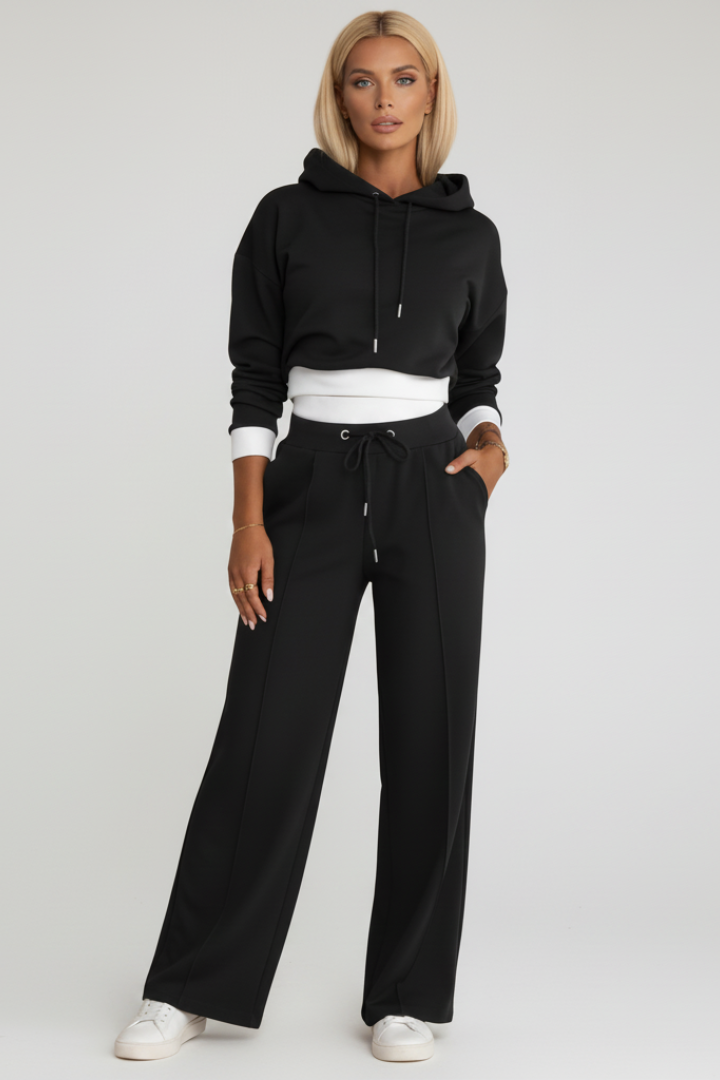 Women’s Tracksuit Set with Cropped Hoodie and Wide Leg Pants
