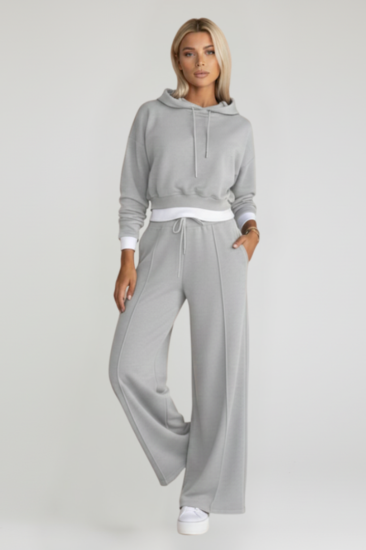 Women’s Tracksuit Set with Cropped Hoodie and Wide Leg Pants