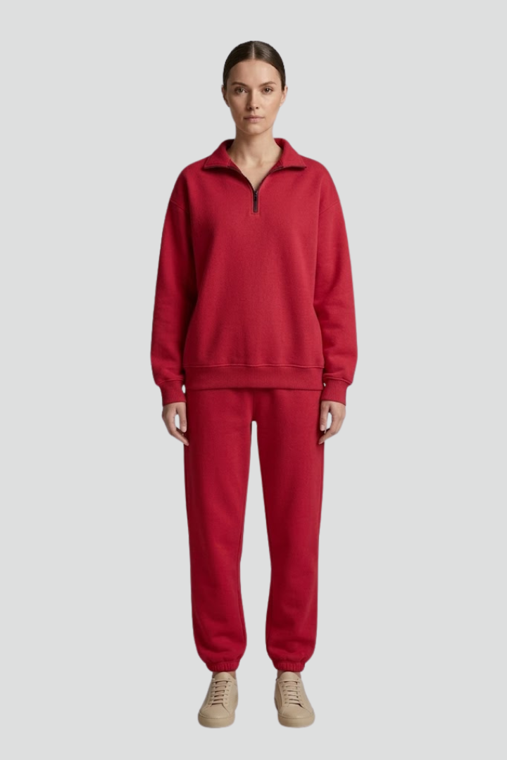 Women’s Tracksuit Set with Half-Zip Sweatshirt and Jogger Pants