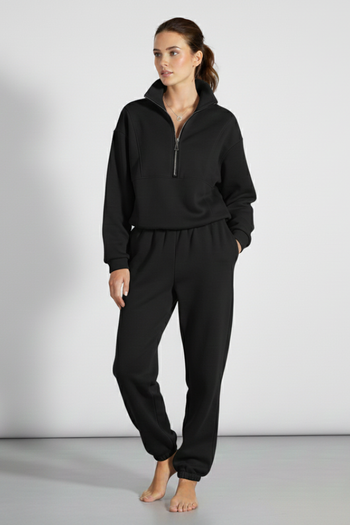 Women’s Tracksuit Set with Half-Zip Sweatshirt and Jogger Pants
