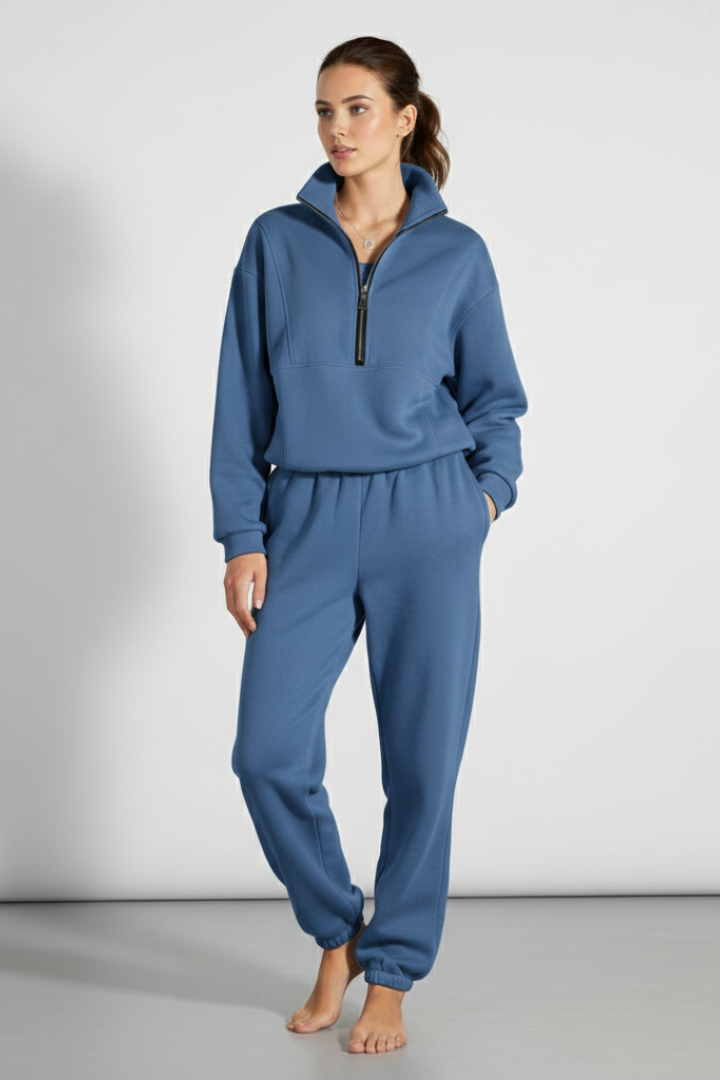 Women’s Tracksuit Set with Half-Zip Sweatshirt and Jogger Pants