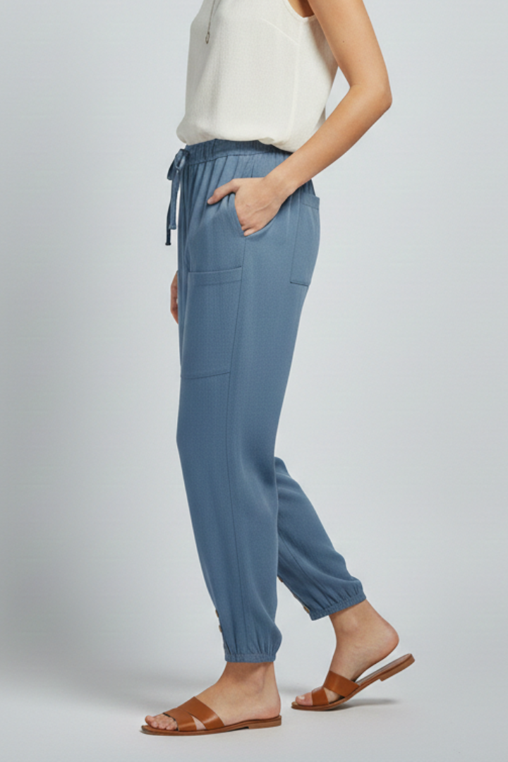 Women’s Trousers with Drawstring Waist and Button Hem