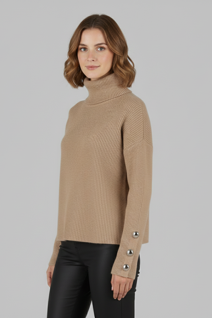 Women's Turtleneck Jumper with Buttoned Sleeves and Long Sleeves