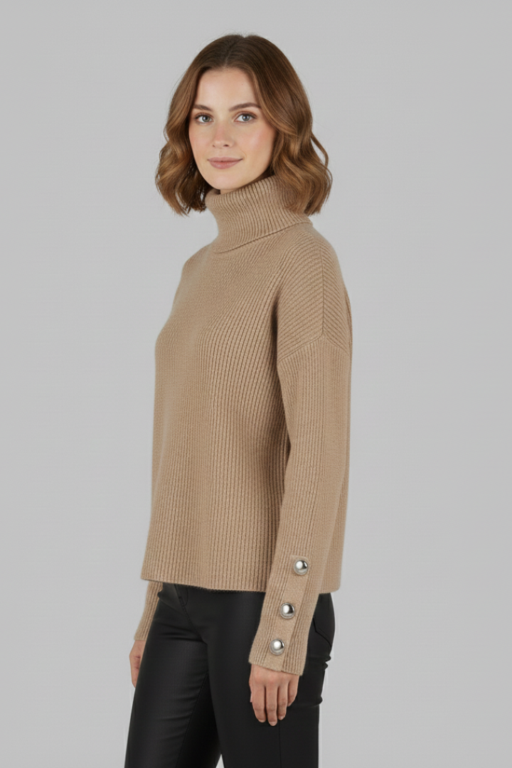 Women's Turtleneck Jumper with Buttoned Sleeves and Long Sleeves