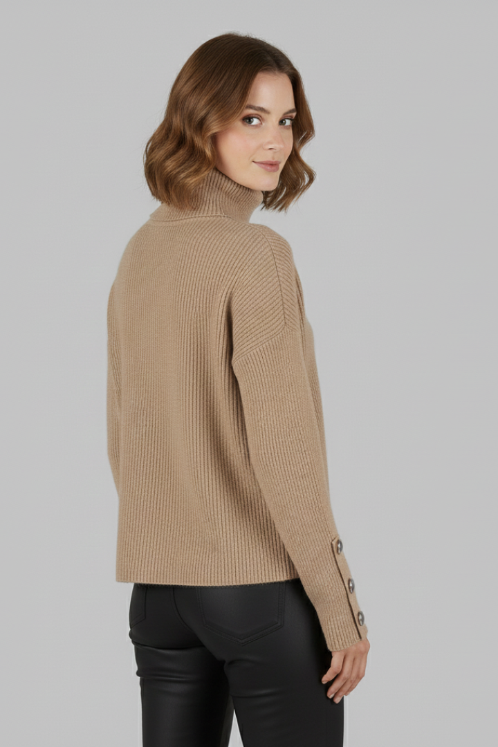 Women's Turtleneck Jumper with Buttoned Sleeves and Long Sleeves