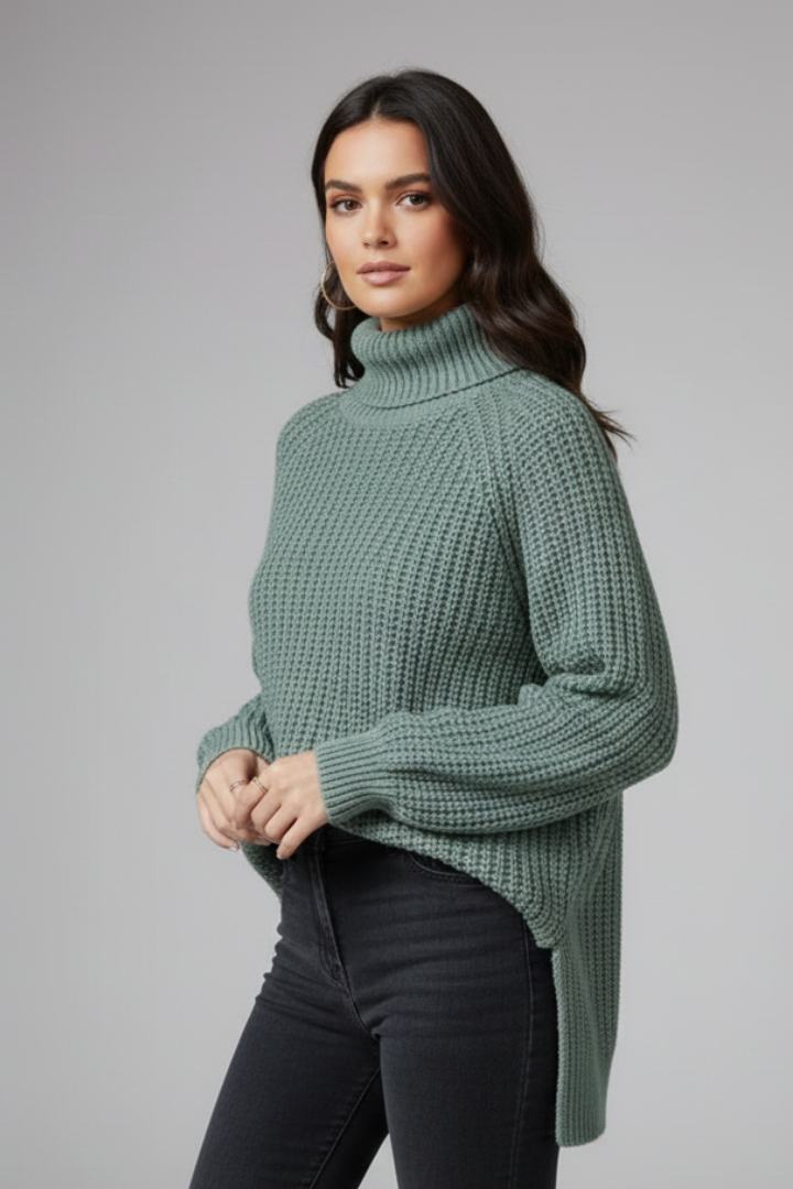 Women’s Turtleneck Sweater with Ribbed Knit and Long Sleeves