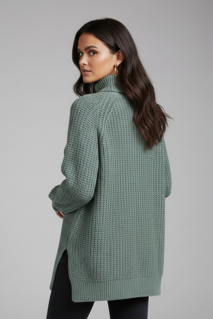 Women’s Turtleneck Sweater with Ribbed Knit and Long Sleeves