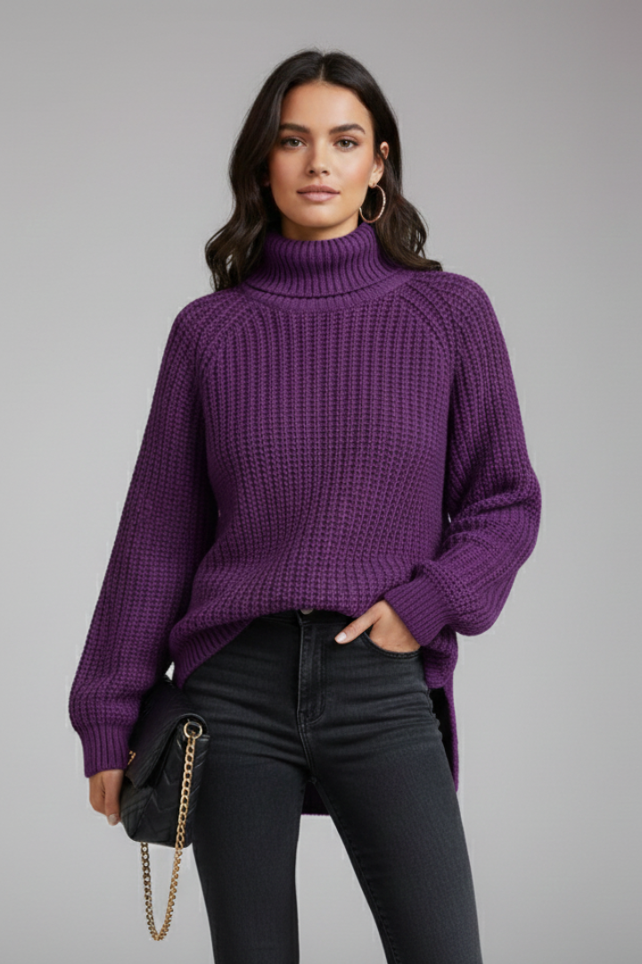 Women’s Turtleneck Sweater with Ribbed Knit and Long Sleeves