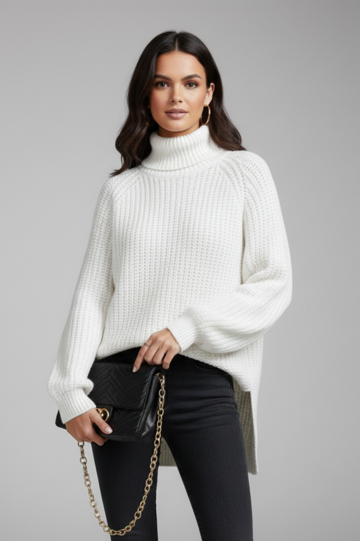 Women’s Turtleneck Sweater with Ribbed Knit and Long Sleeves