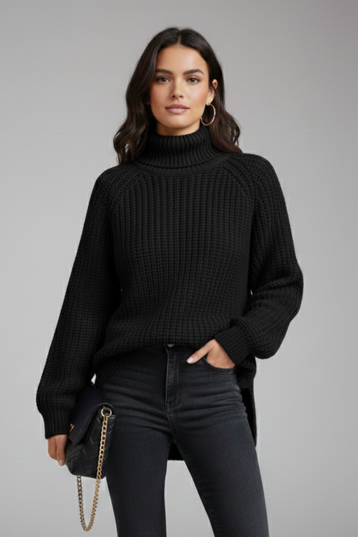 Women’s Turtleneck Sweater with Ribbed Knit and Long Sleeves
