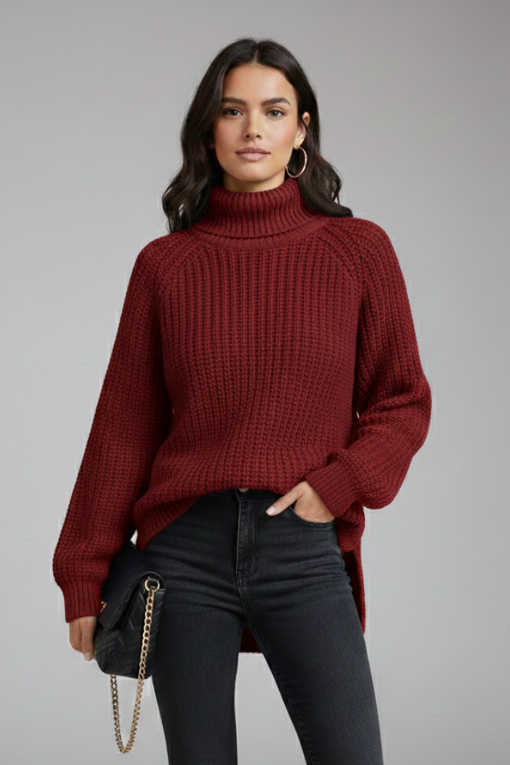 Women’s Turtleneck Sweater with Ribbed Knit and Long Sleeves
