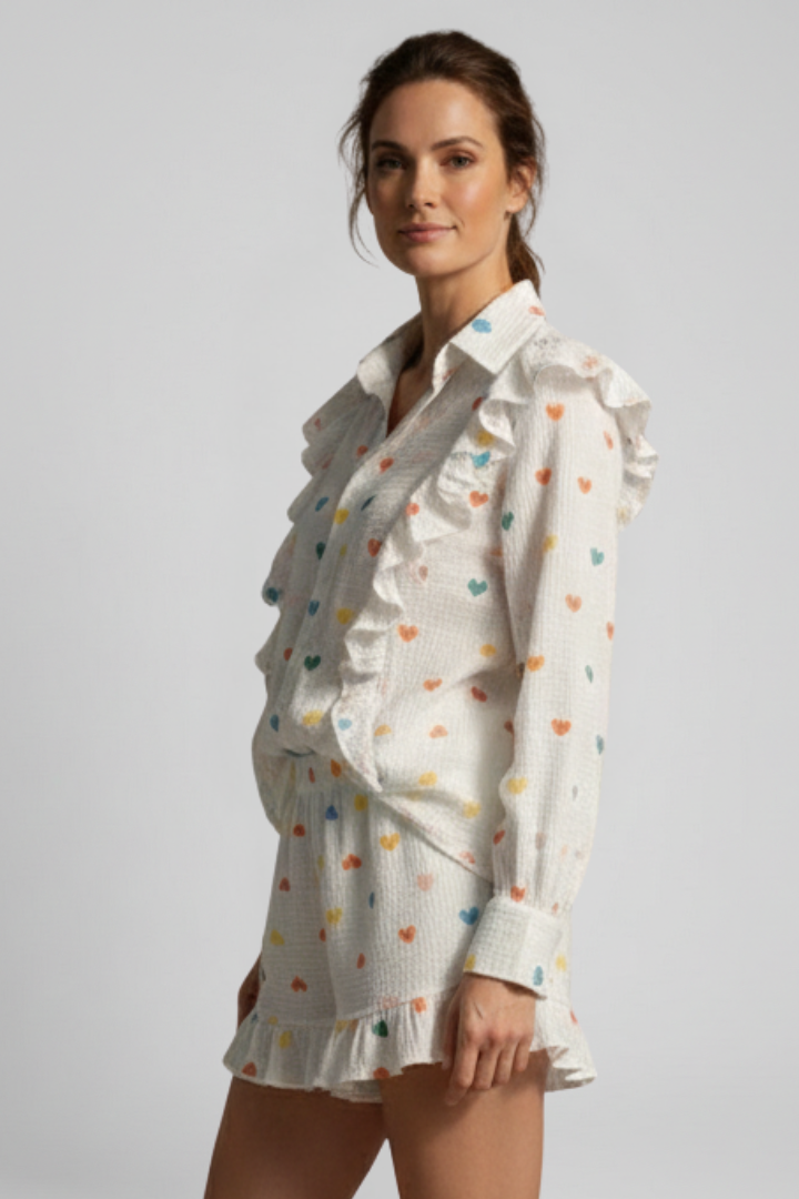 Women’s Two-Piece Set with Button Shirt and Shorts