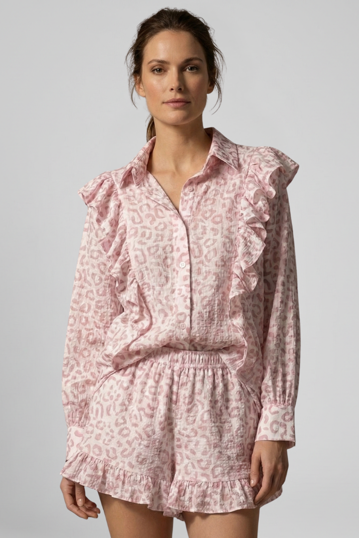 Women’s Two-Piece Set with Button Shirt and Shorts