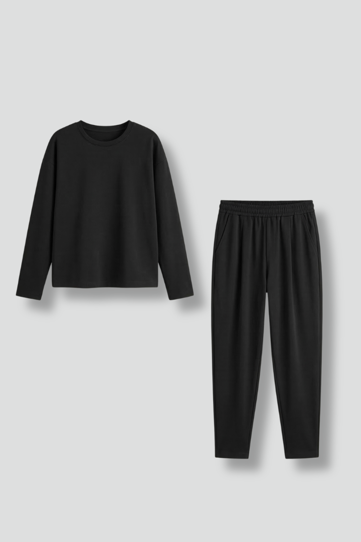 Women’s Two-Piece Set with Crew Neck Top and Tapered Trousers