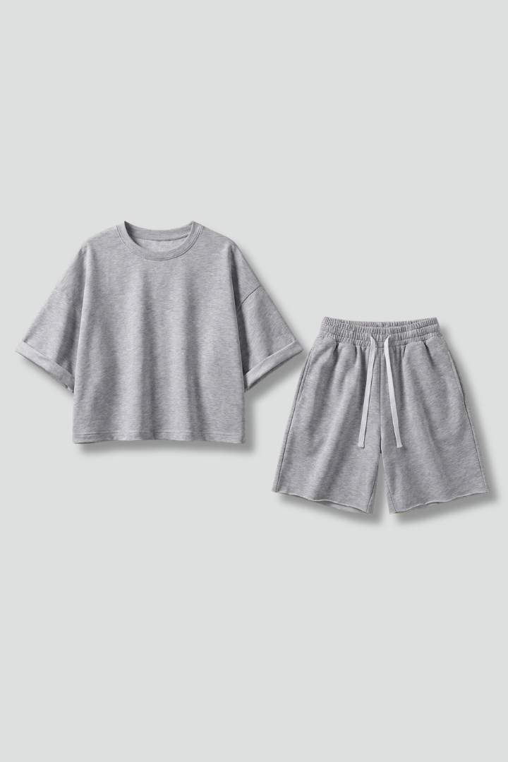 Women’s Two-Piece Set with Crop Top and Drawstring Shorts
