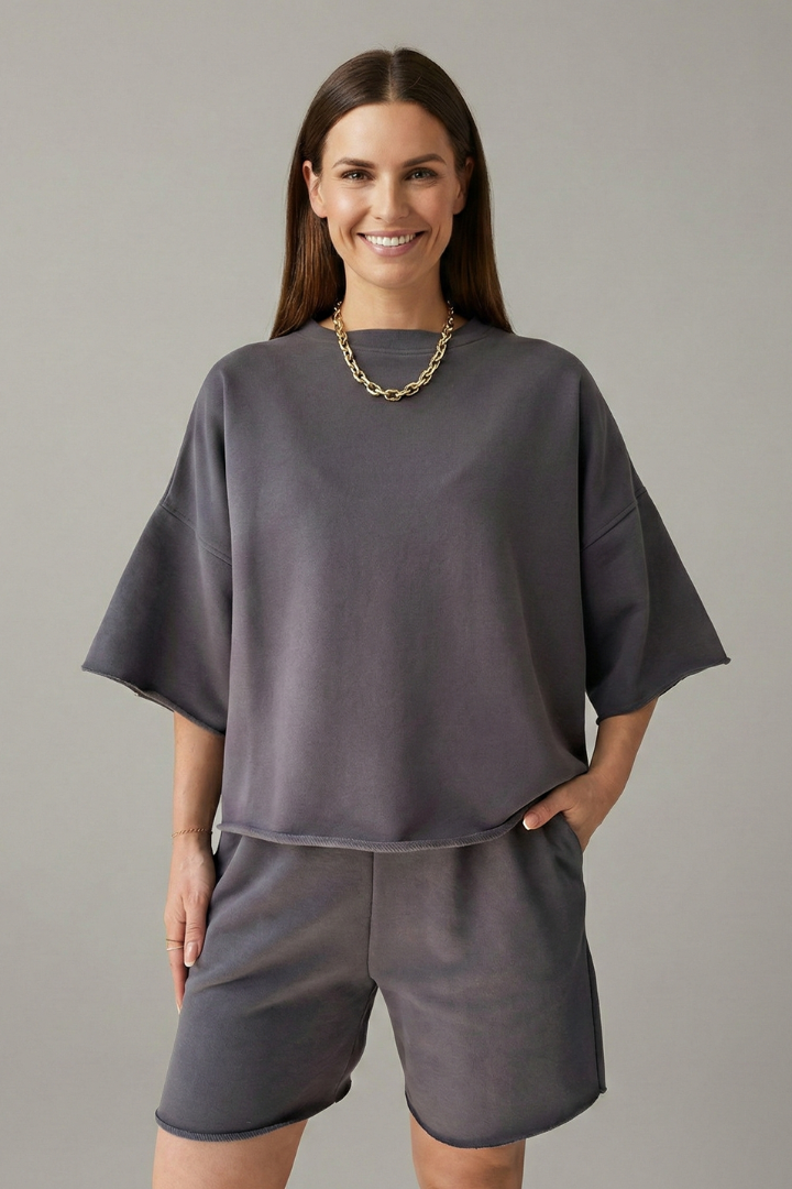 Women’s Two-Piece Set with Crop Top and Drawstring Shorts