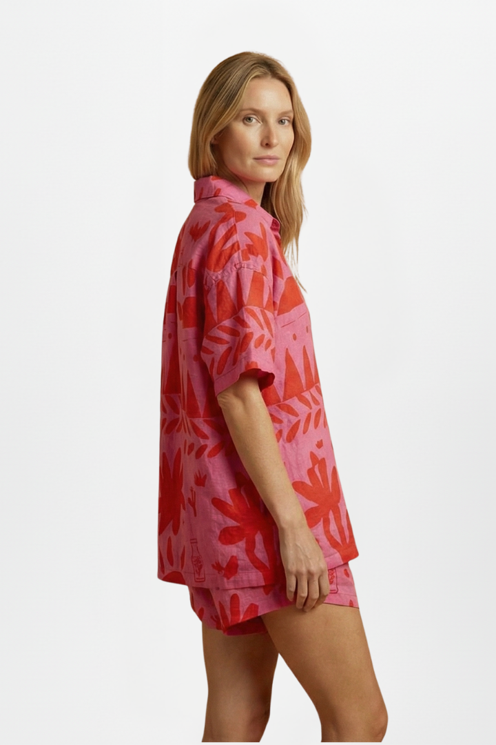 Women’s Two-Piece Set with Printed Shirt and Matching Shorts