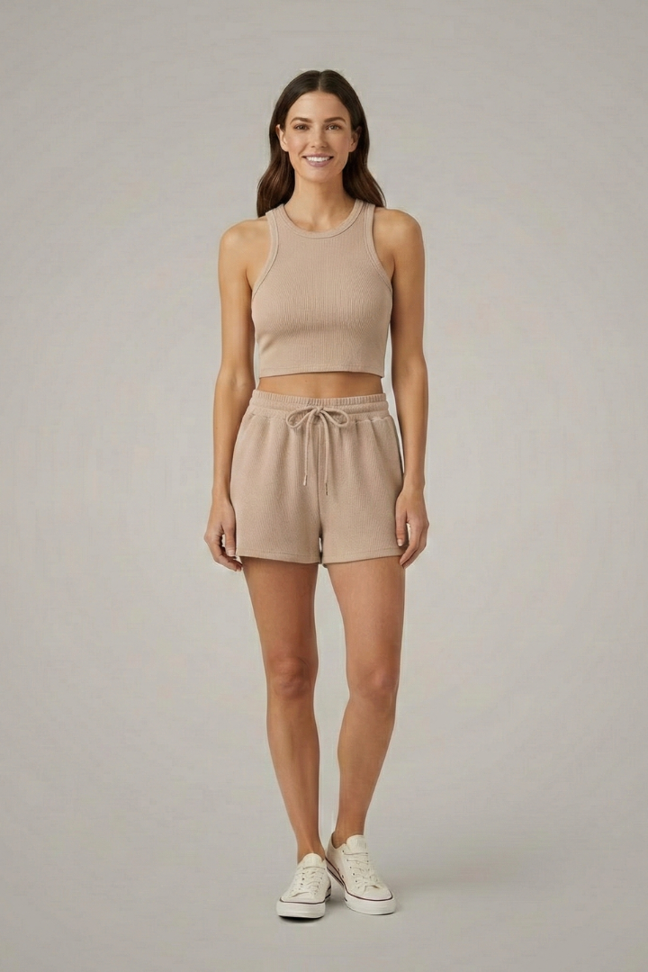 Women’s Two-Piece Set with Racerback Top and Drawstring Shorts