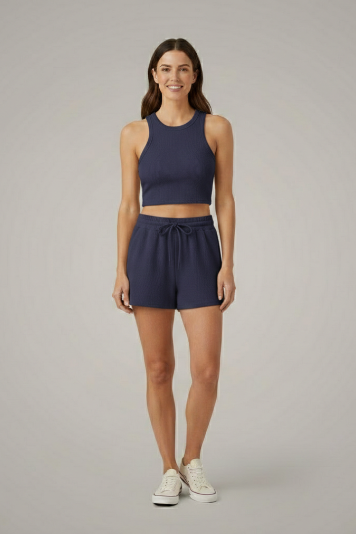 Women’s Two-Piece Set with Racerback Top and Drawstring Shorts